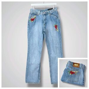 Lawman‎ Western Floral Embroidered Light Wash Boot Cut Denim Jeans 7/8